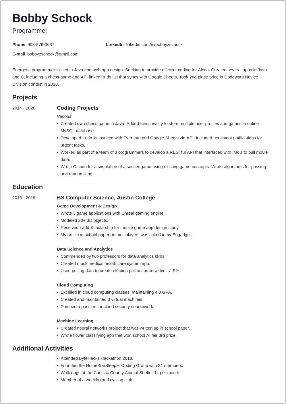 Free Resume Template No Work Experience