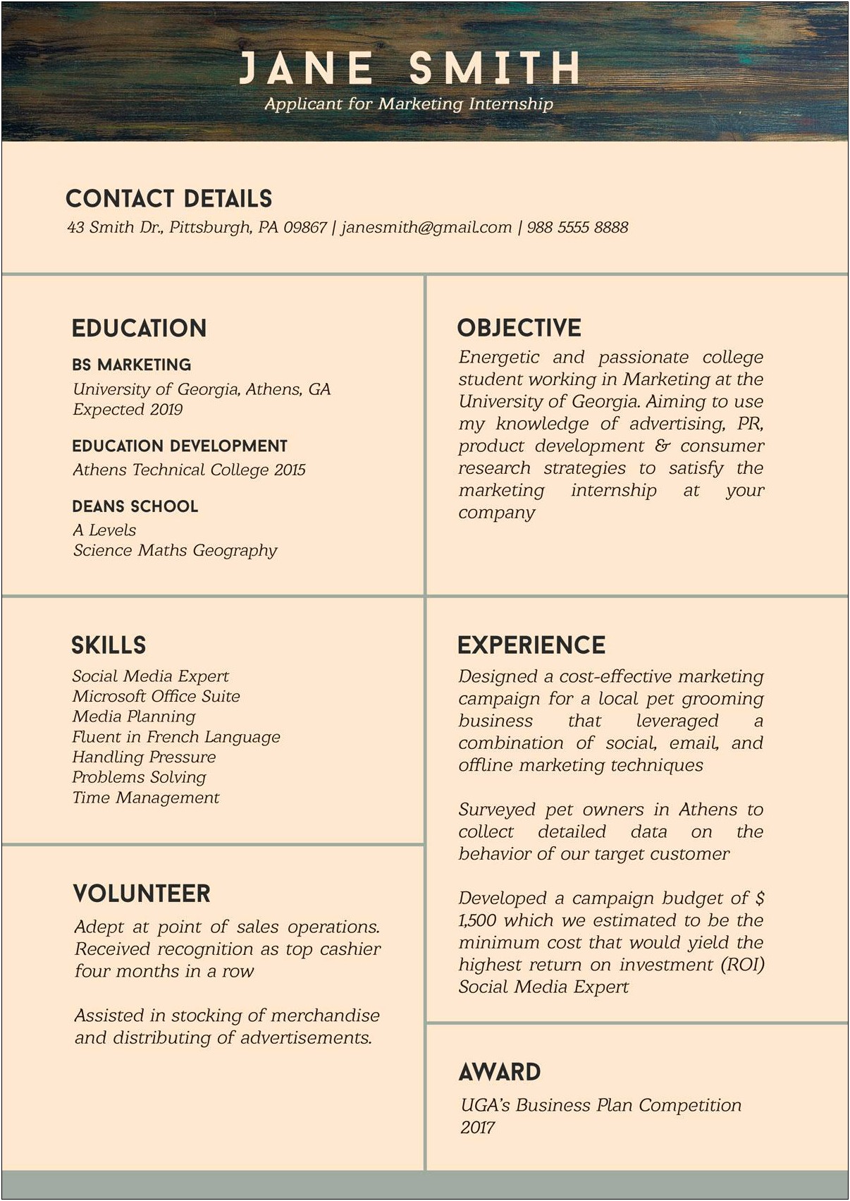 Free Resume Template With No Work Experience