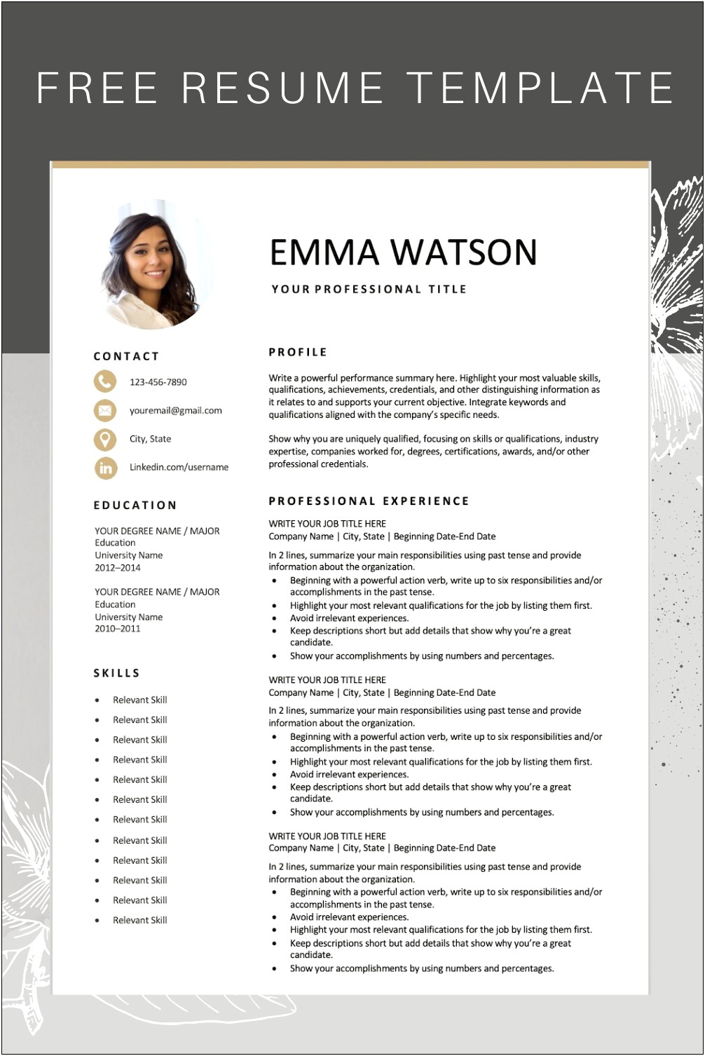 Free Resume Template Without Education Download