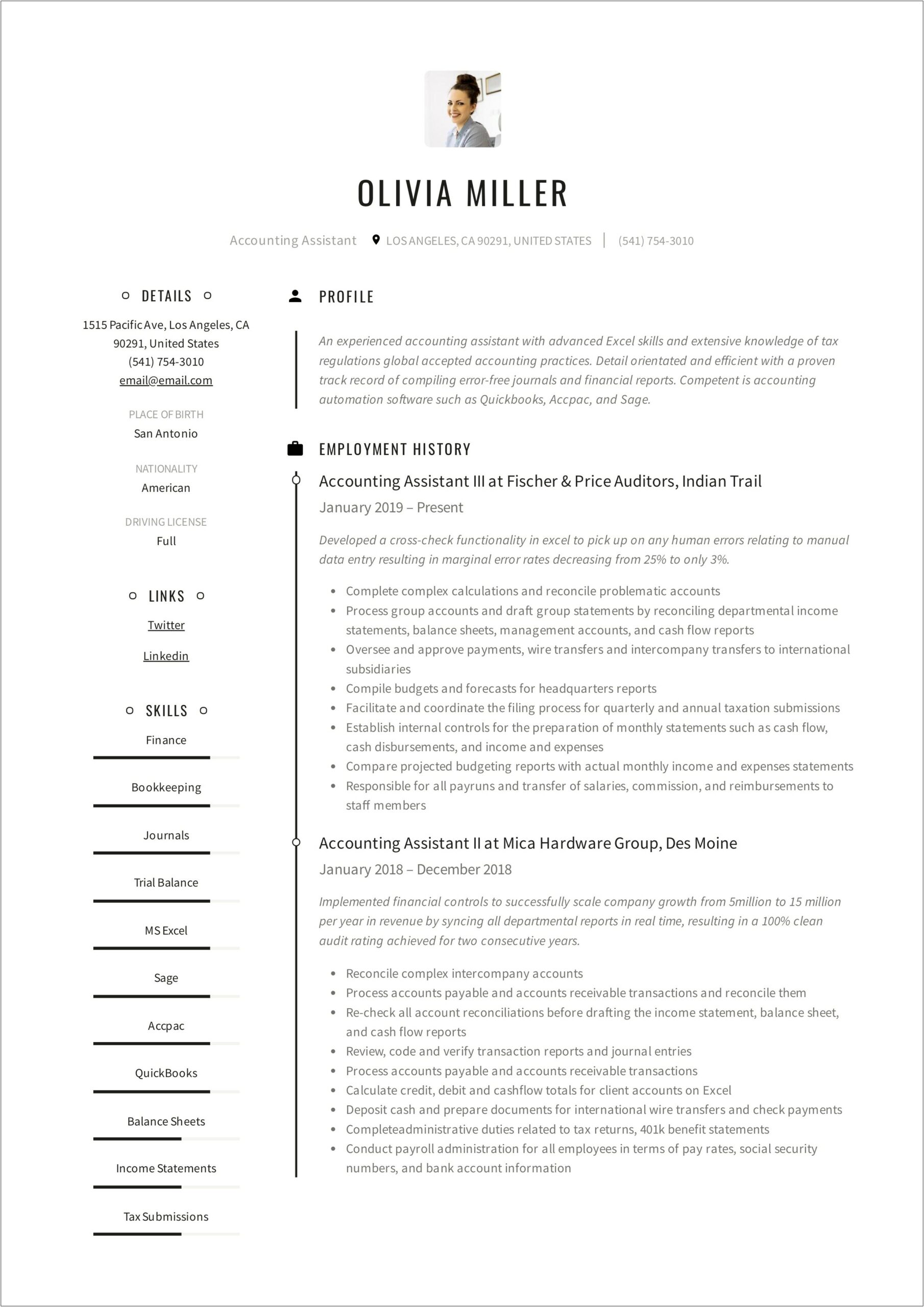 Free Resume Templates For Accounts Receivable
