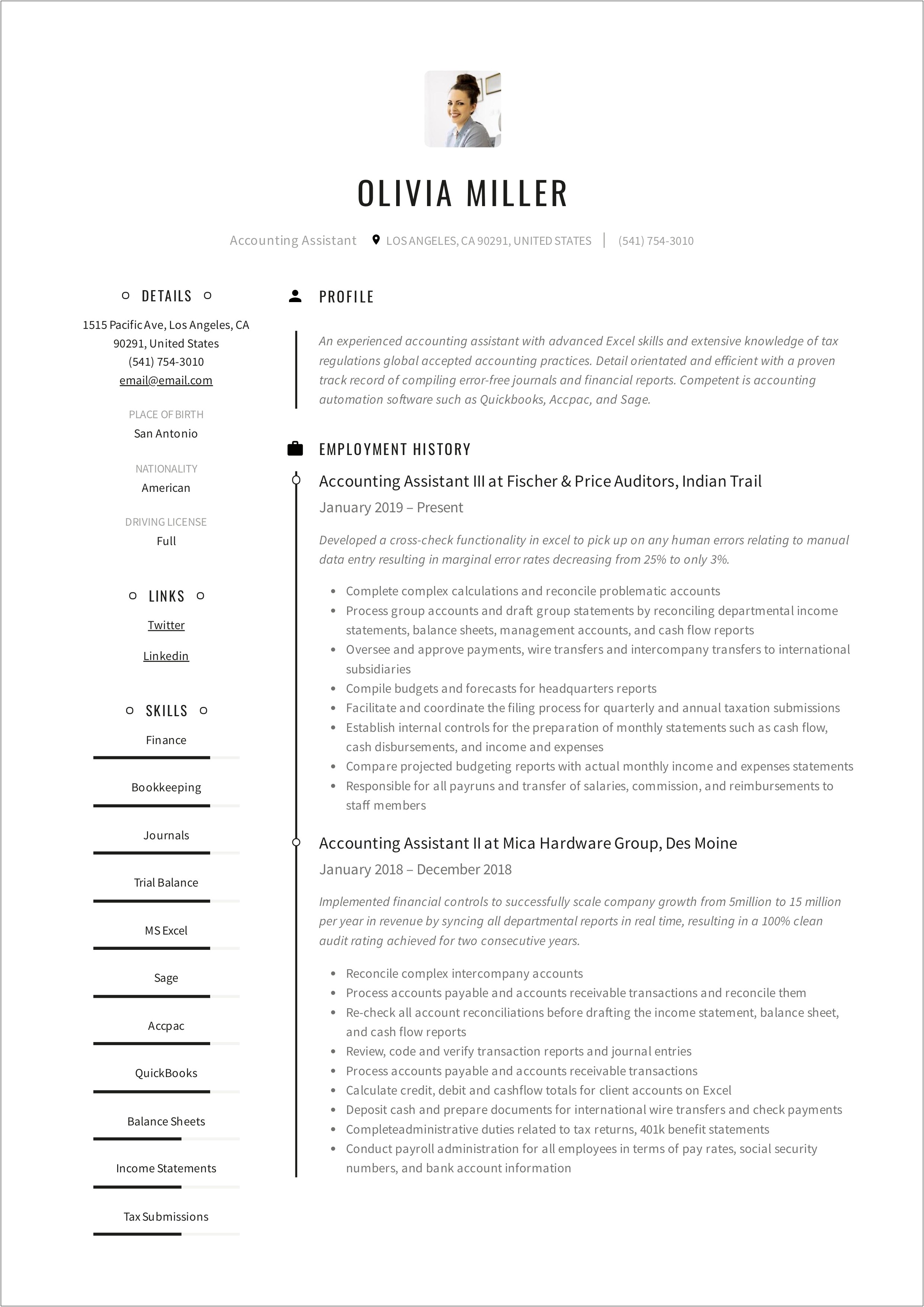 Free Resume Templates For Accounts Receivable