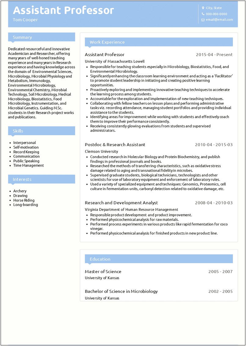 Free Resume Templates For Assistant Professor