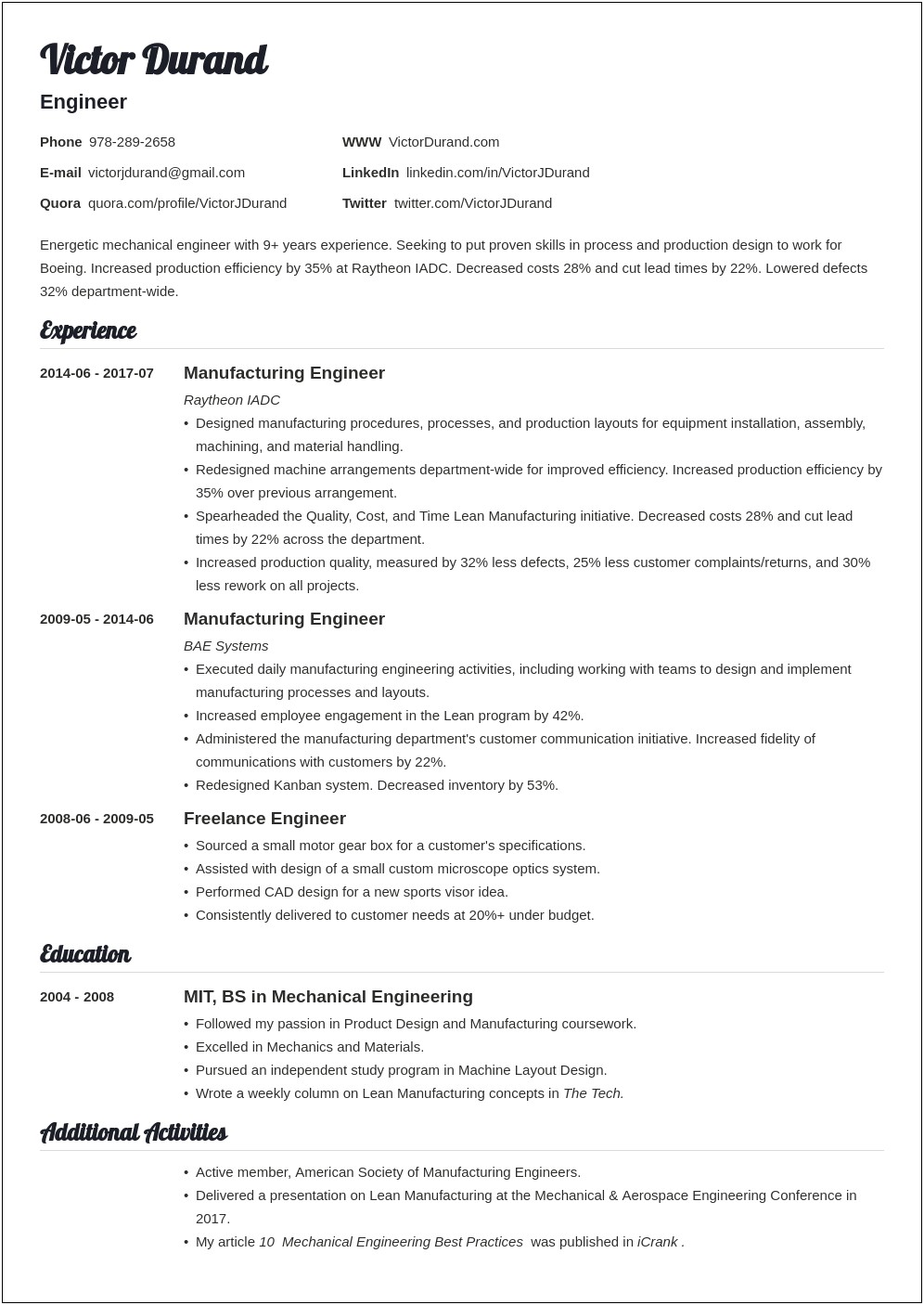 Free Resume Templates For Engineer