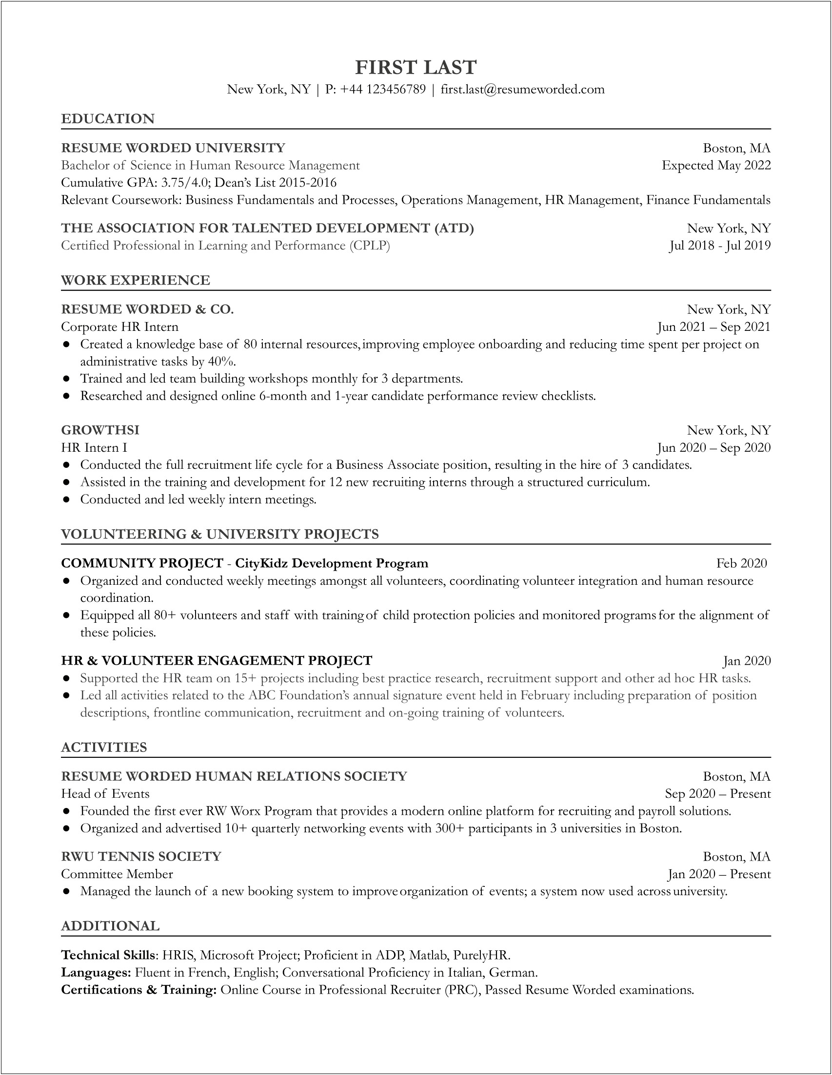 Free Resume Templates For Human Resources