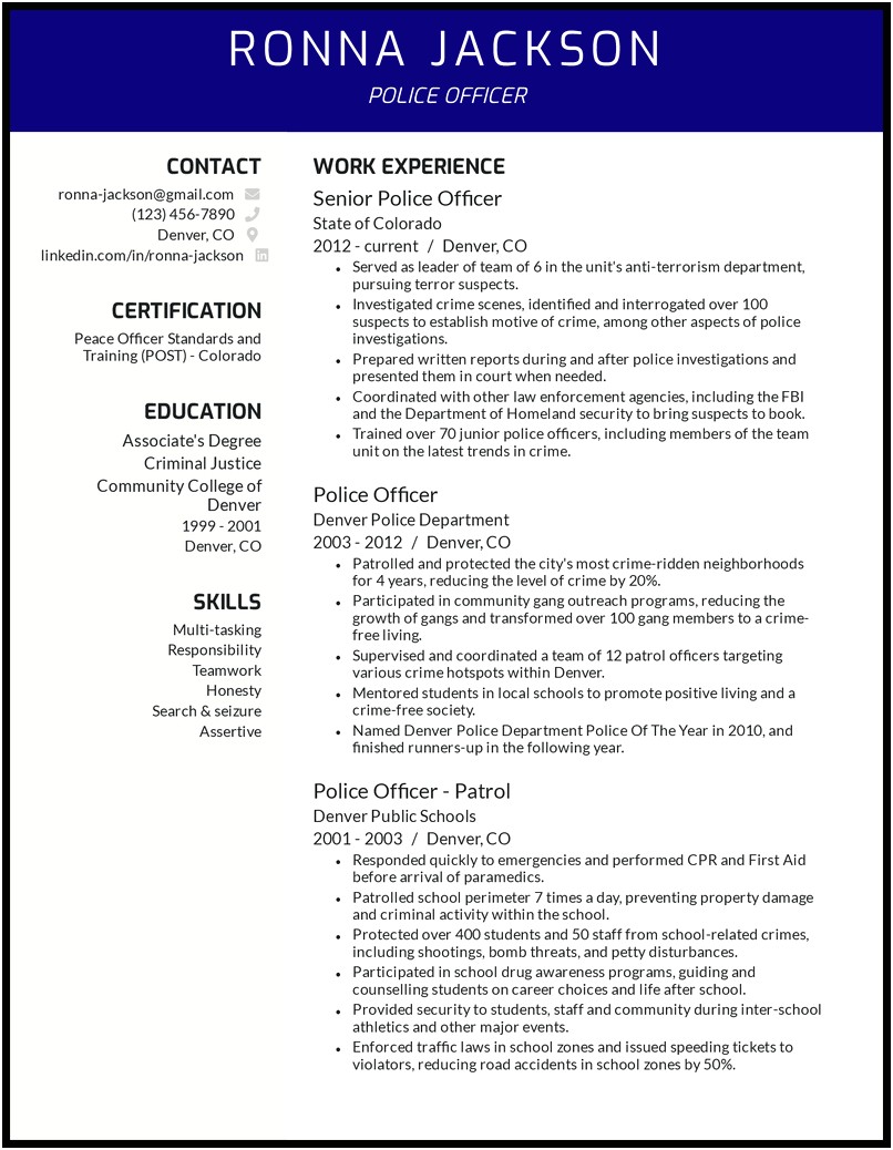 Free Resume Templates For Police Officer