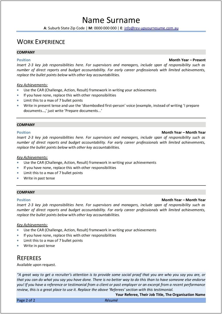 Free Resume Templates With Bullet Points