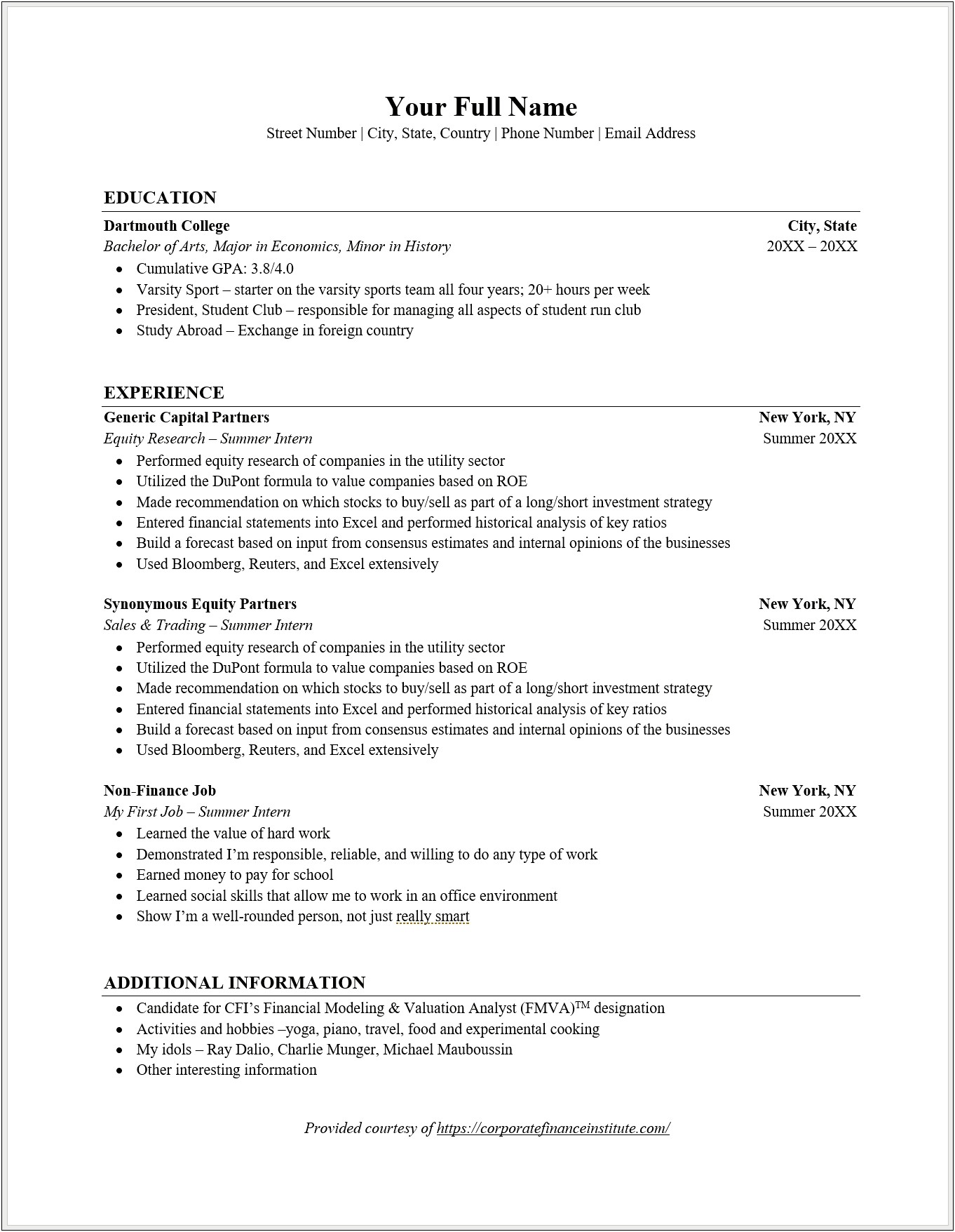 Free Resume With No College Degree Example