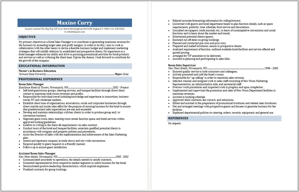 Free Sales Manager Resume Templates For Word