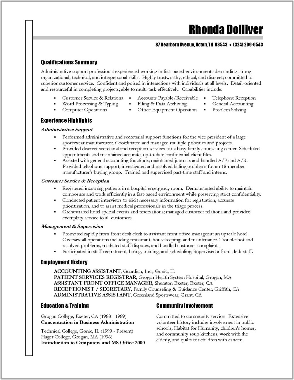 Free Sample Functional Resume For Administrative Assistant