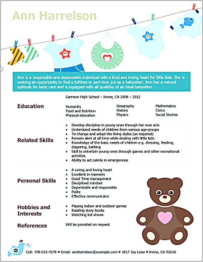 Free Sample Of Baby Sitter Resume