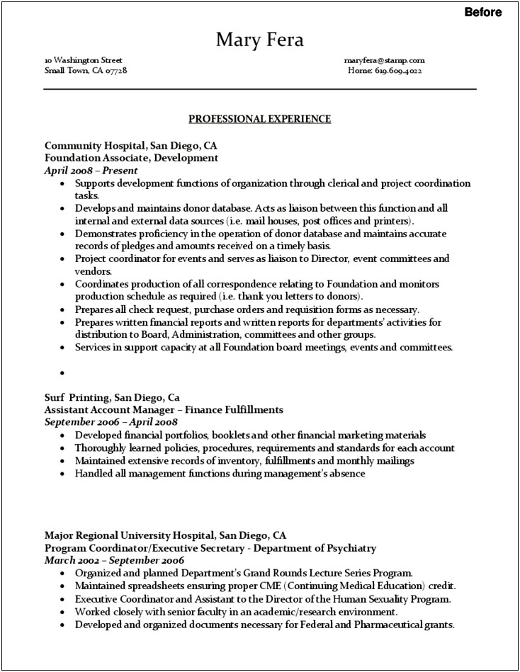 Free Sample Of Executive Assistant Resume