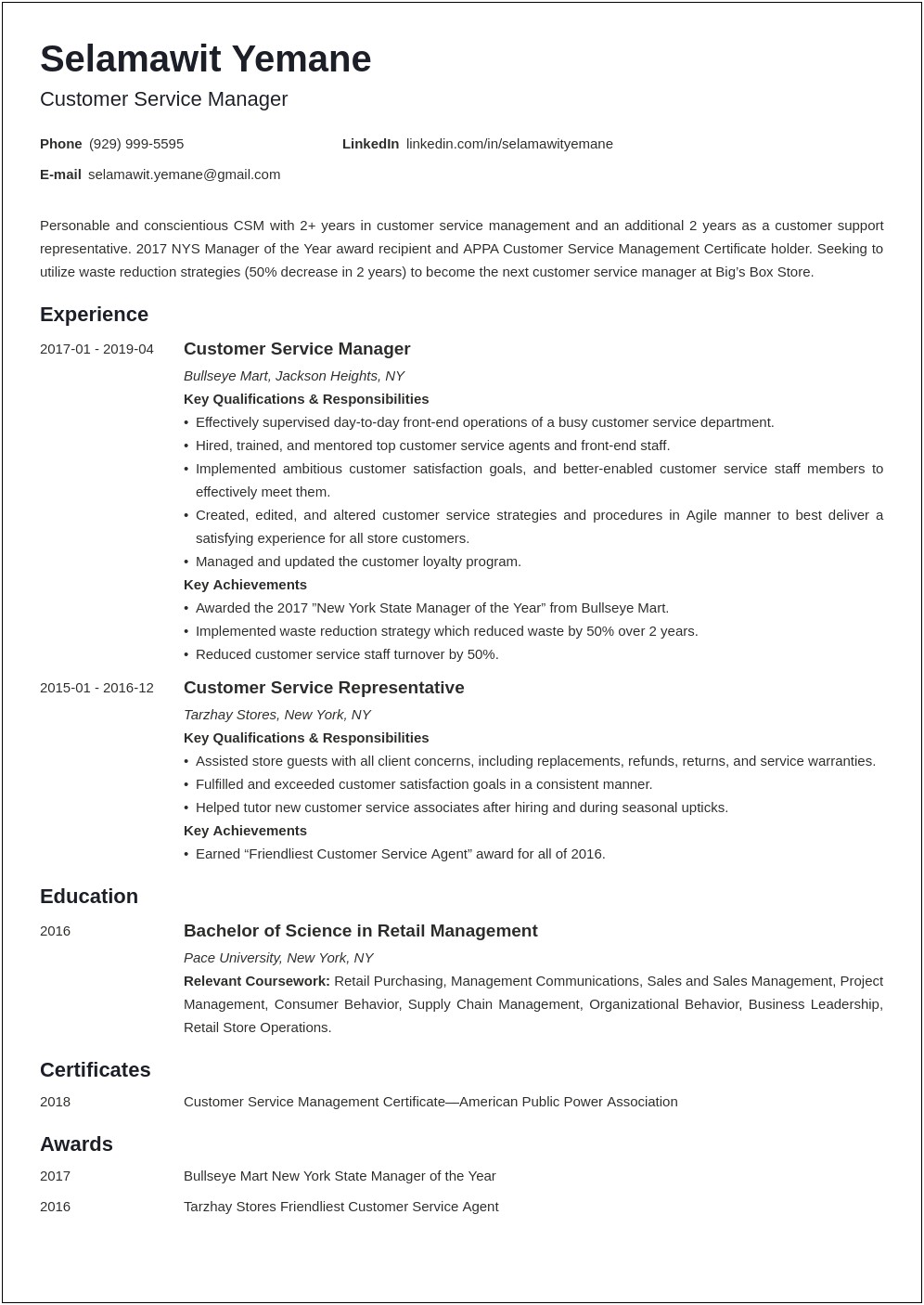 Free Sample Resume For Customer Care Executive