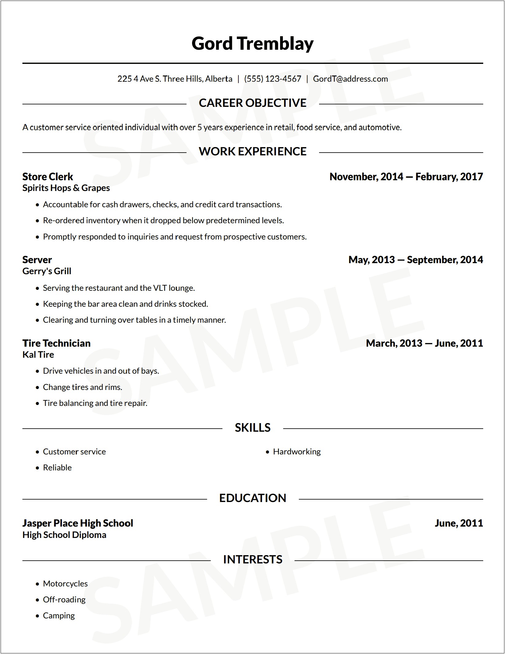 Free Sample Resume For Highschool Students