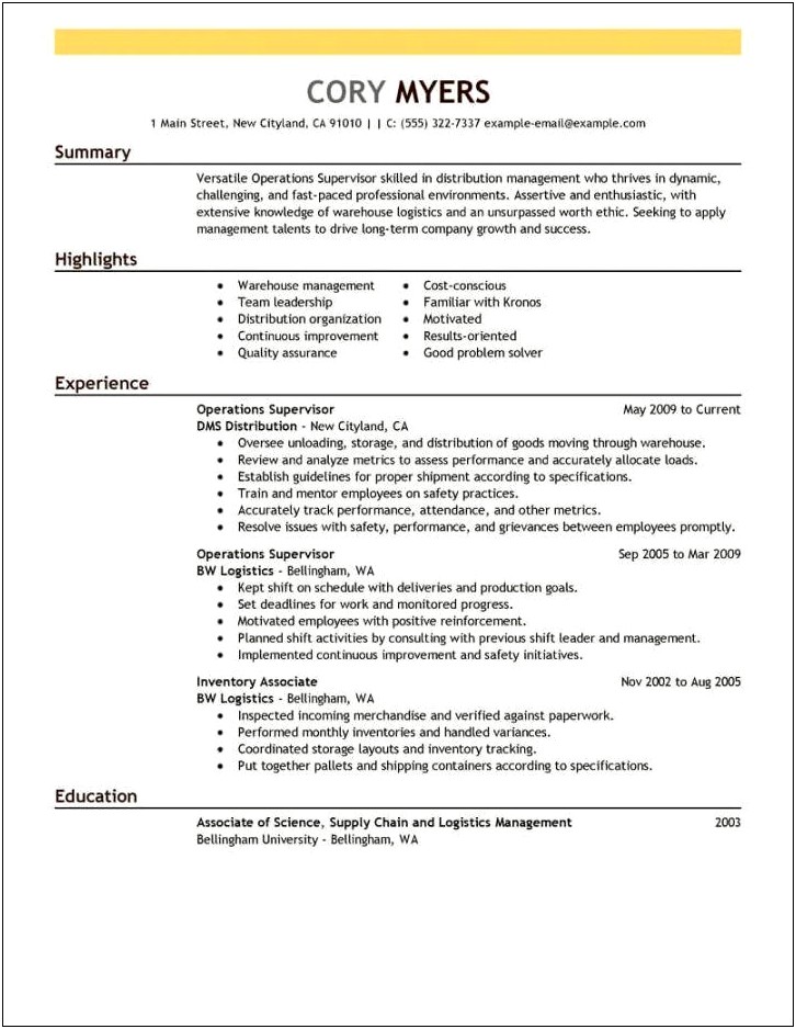 Free Sample Resume For Management Position