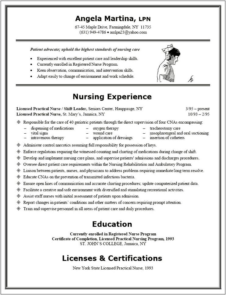 Free Sample Resume For Nursing Job