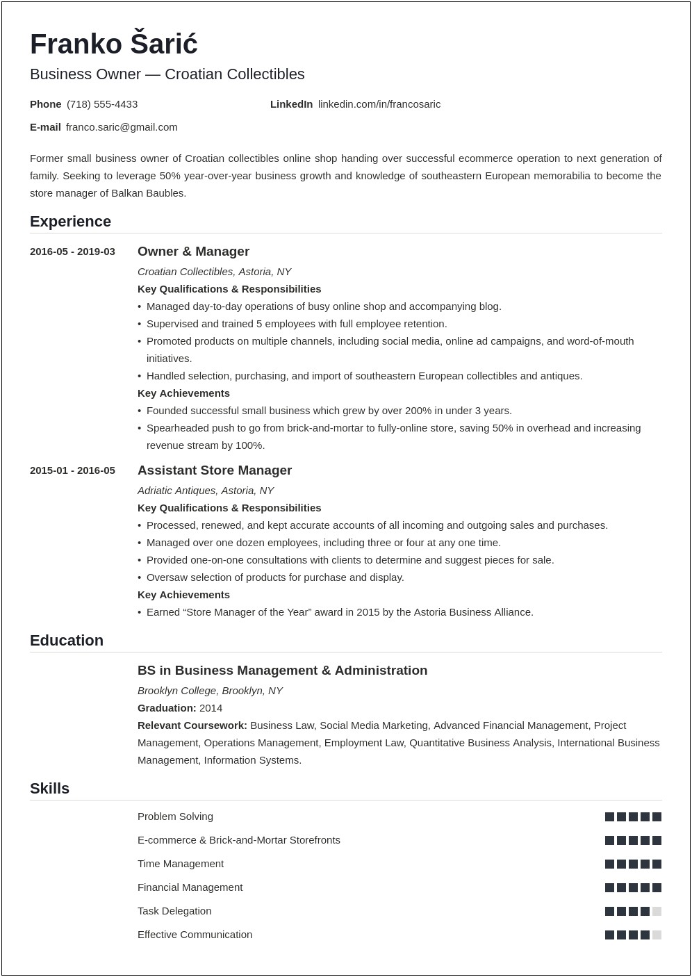 Free Small Business Owner Resume Template