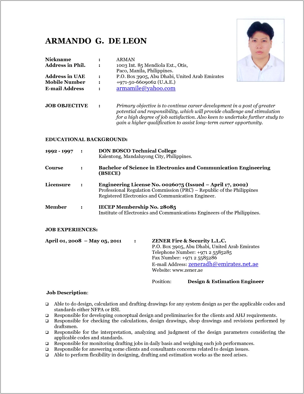 Free Template Job Application Resume Format