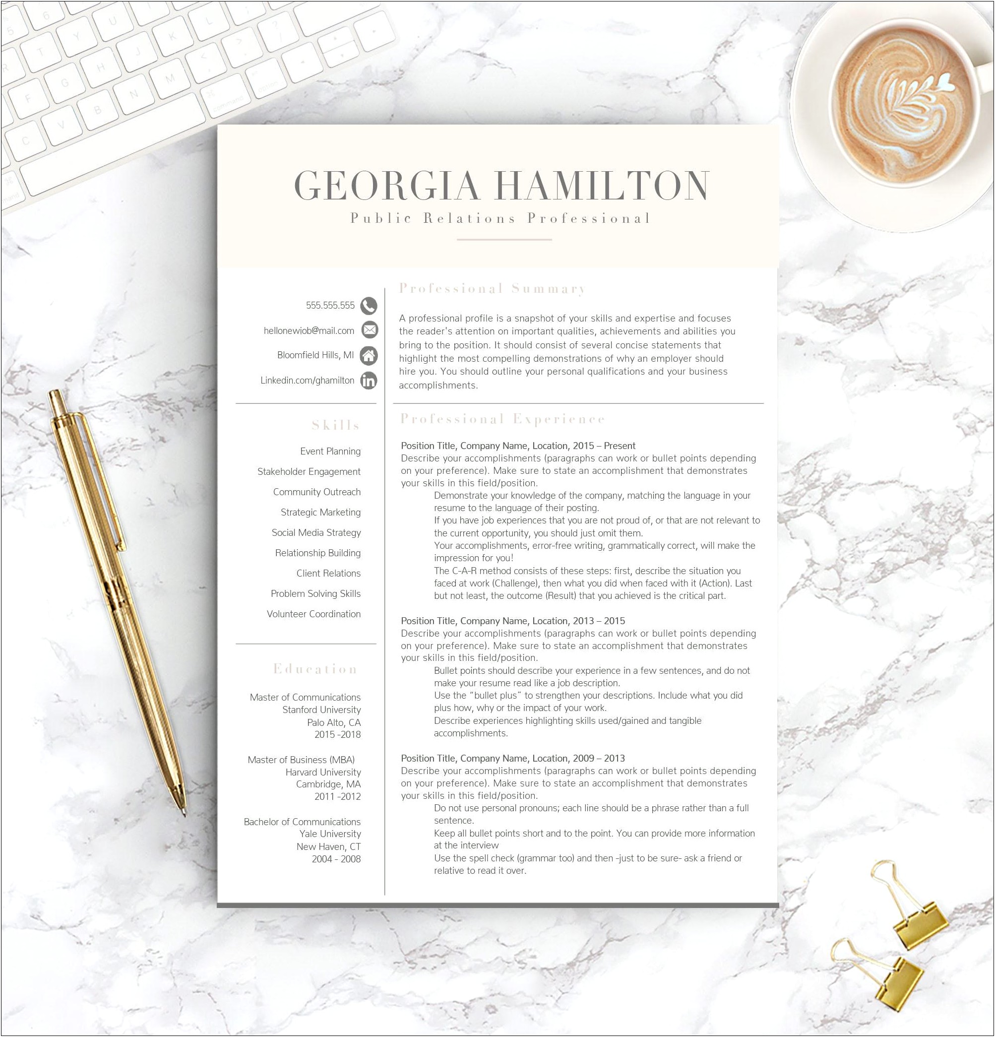 Free Word Professional Resume Templates Download