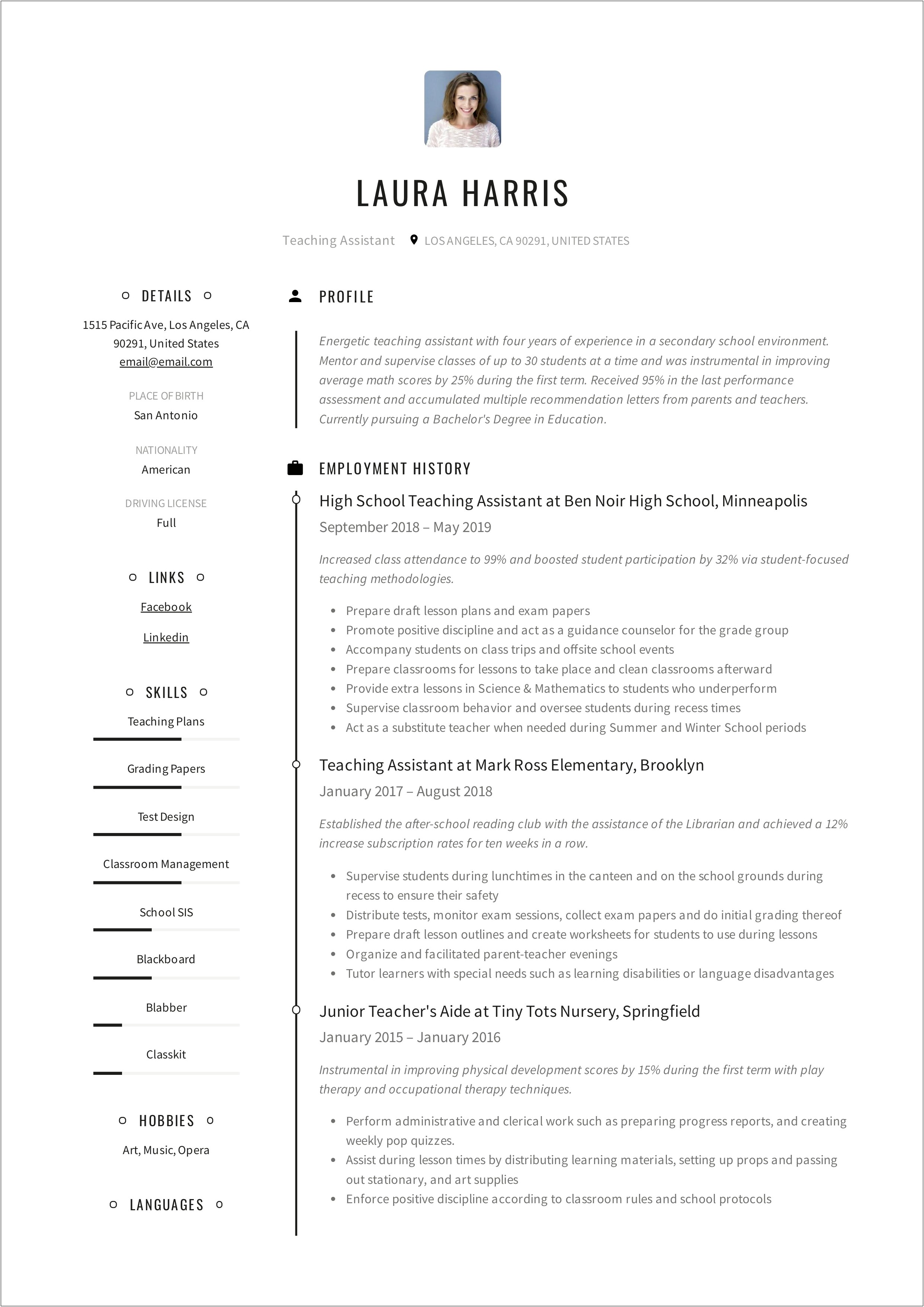 Free Word Resume Template 2019 Teacher