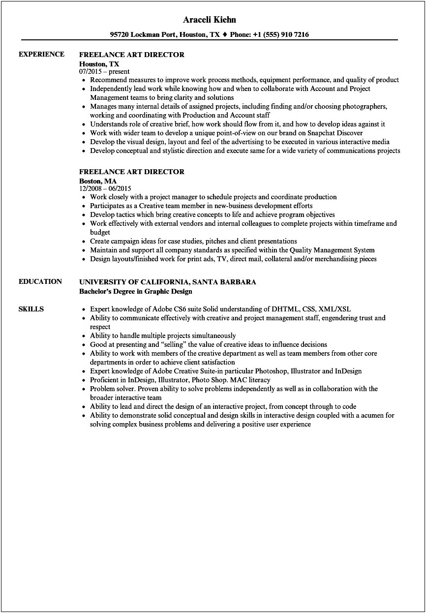 Freelance All Around Work Resume Sample