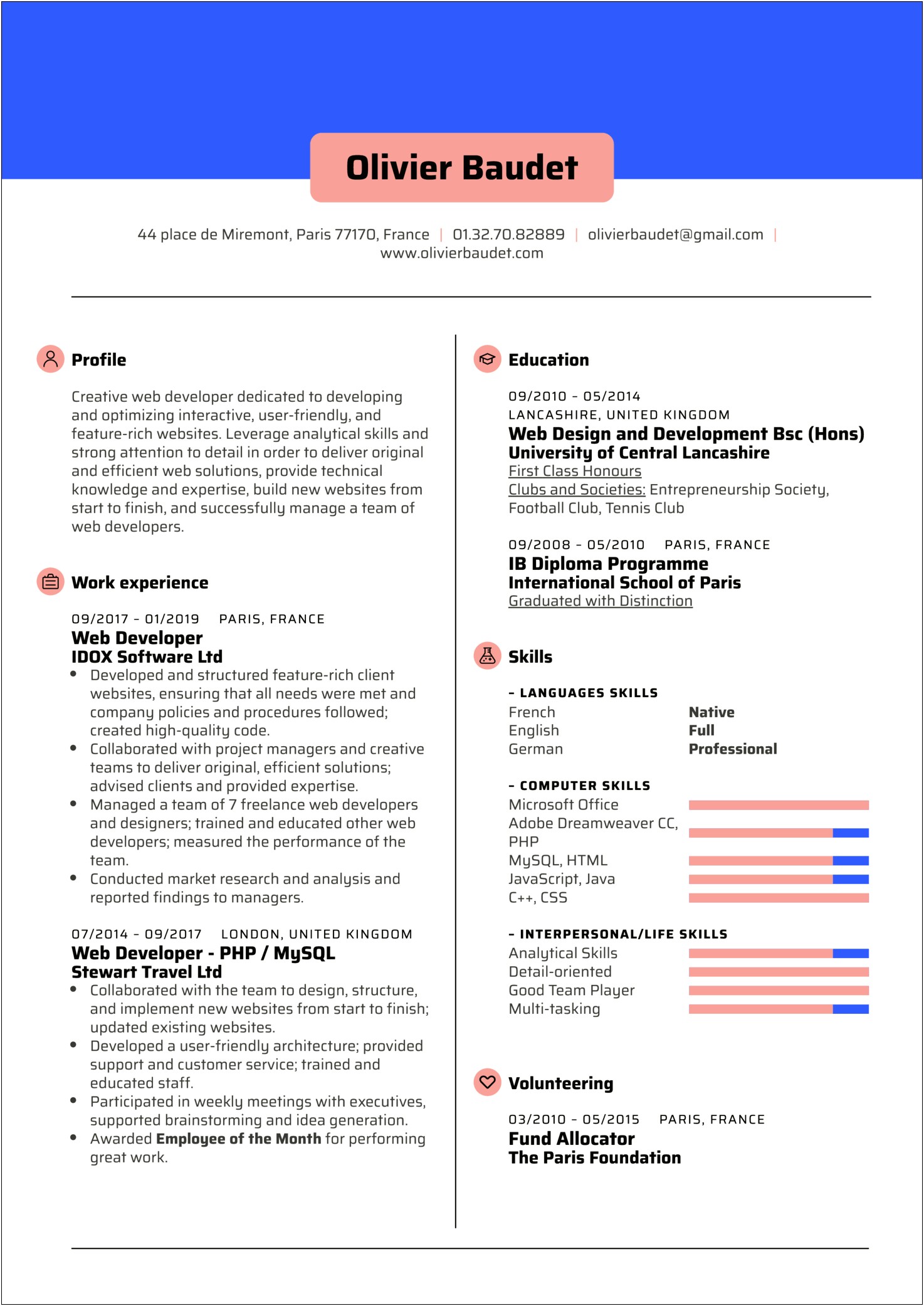 Freelance Web Developer Resume Example 2016