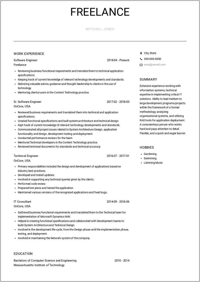 Freelance Work On Resume Example Without Company