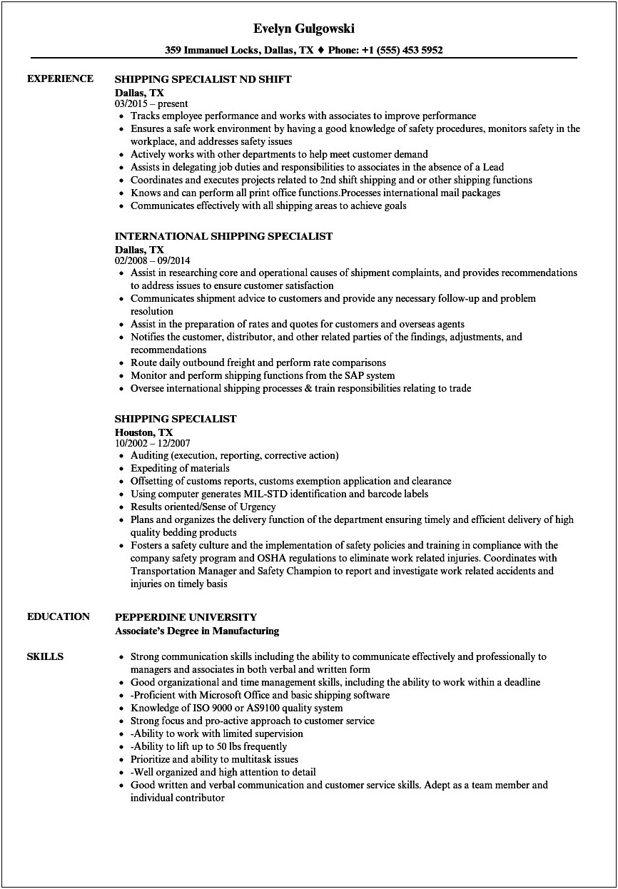 Freight And Receiving Resume Career Objective