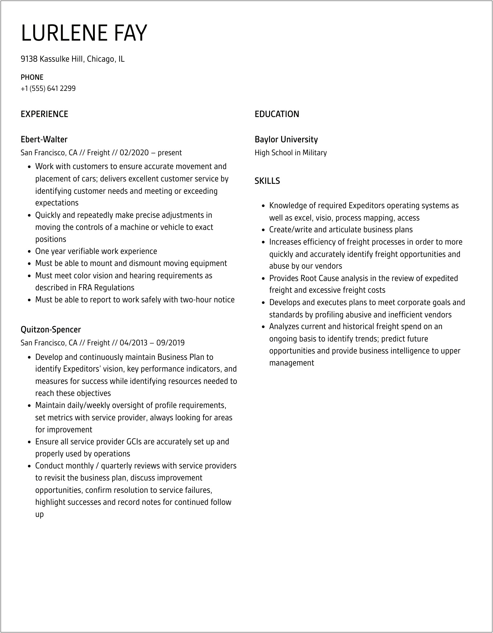 Freight Audit And Pay Resume Examples