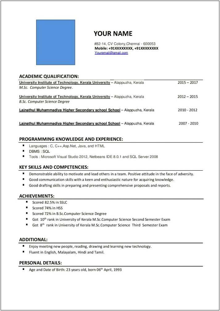 Fresher Resume Format Pdf Free Download