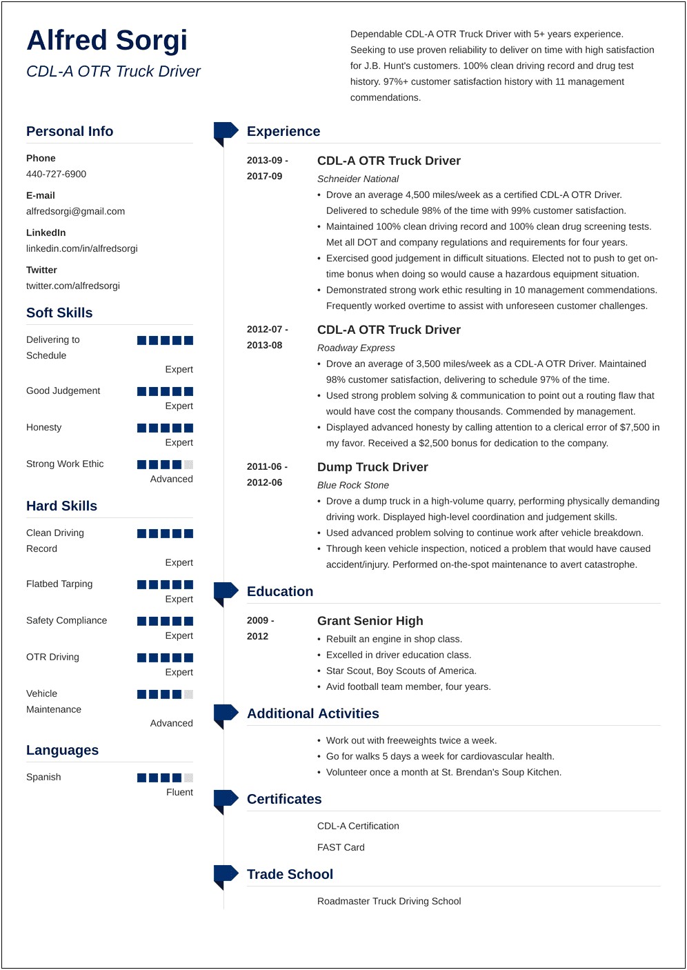 From Truck Driver To Management Resume Transferable Skills