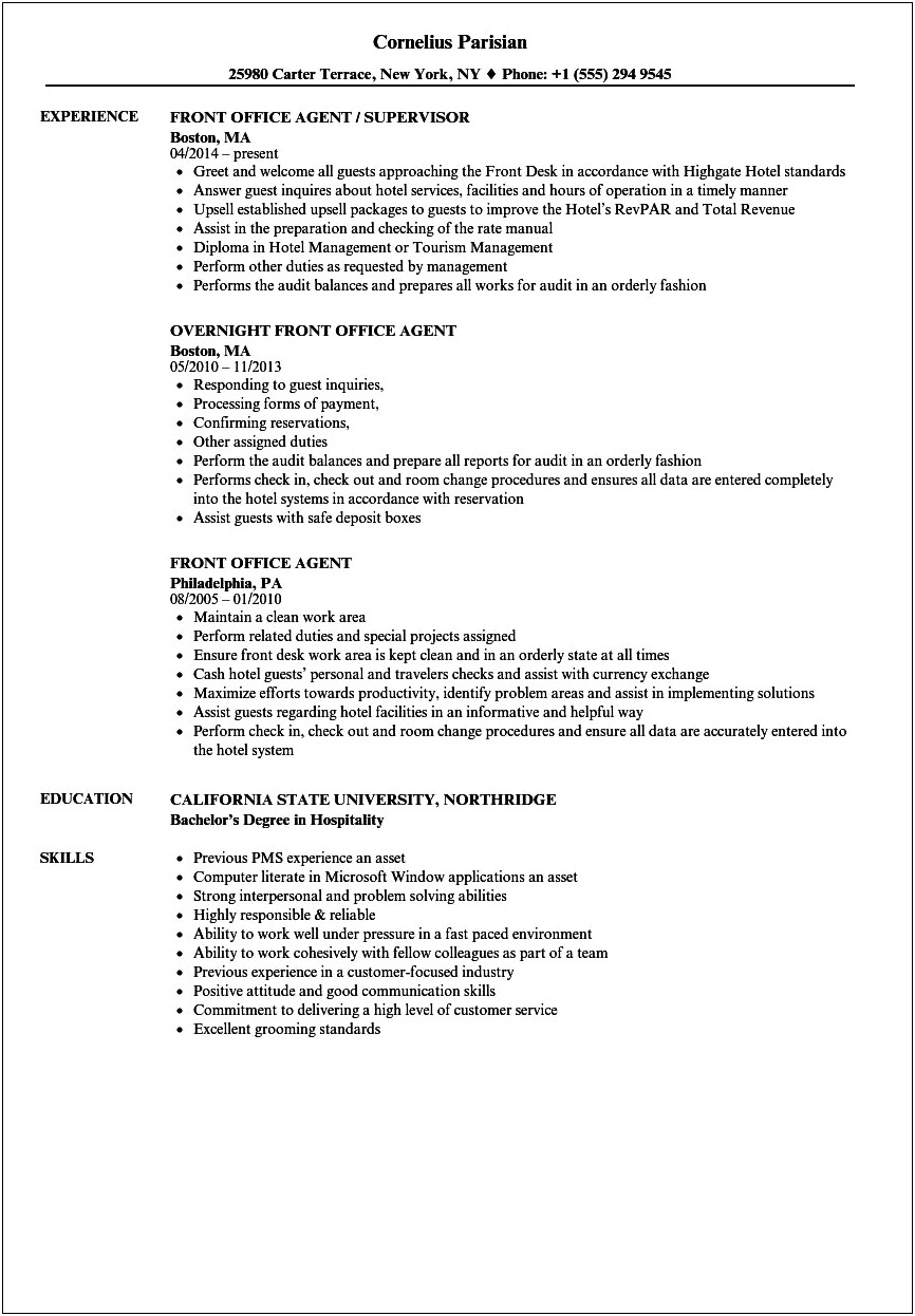 Front Desk Grooming Job Description For Resume