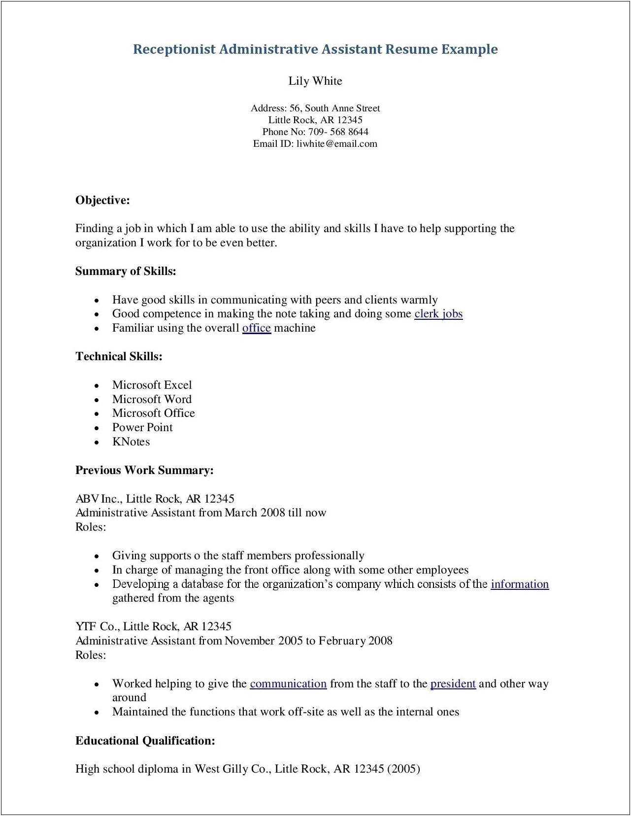 Front Desk Worker Job Description Resume