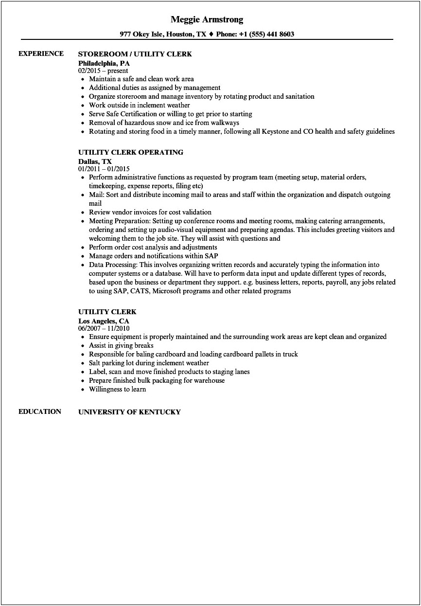 Fuel Clerk Job Description For Resume