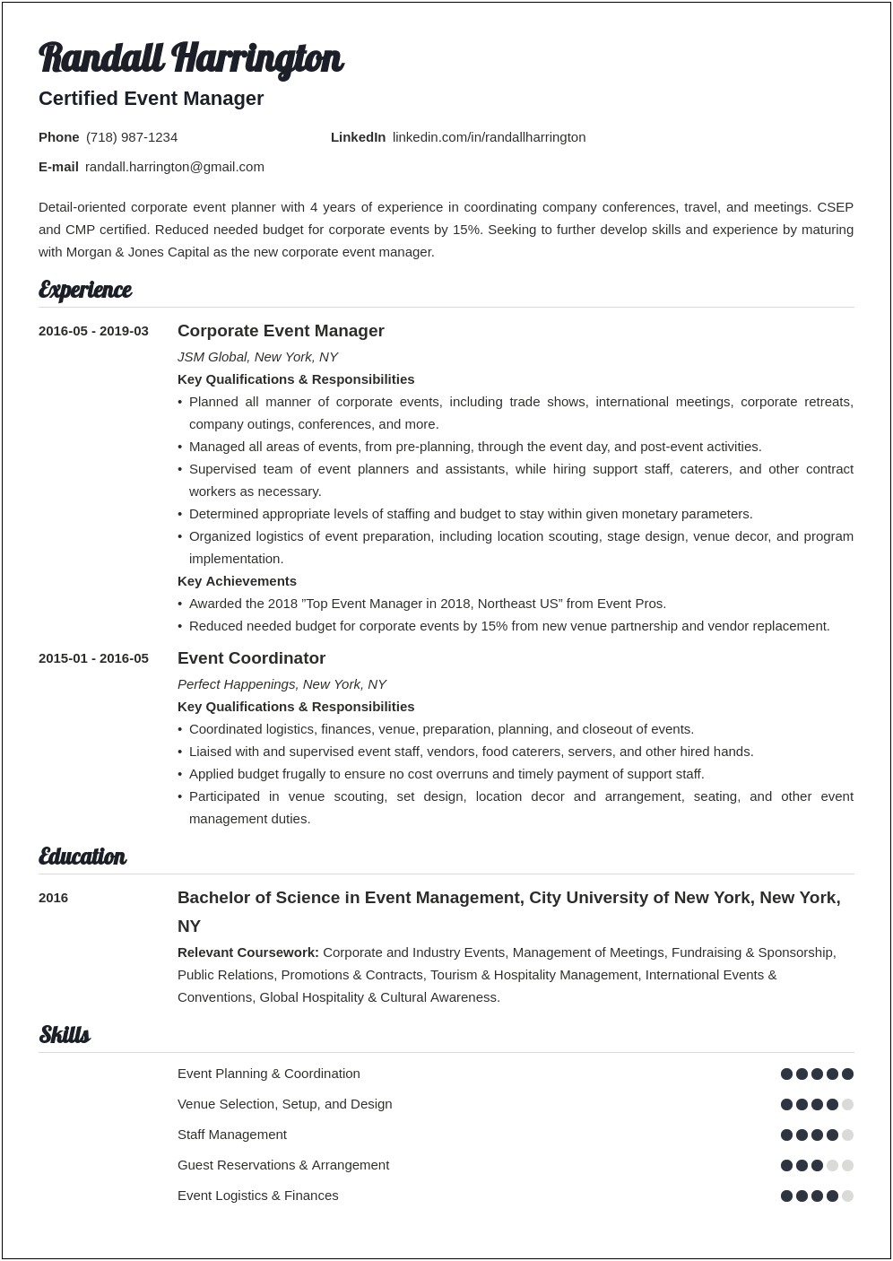 Fun Resume Templates For Event Planners