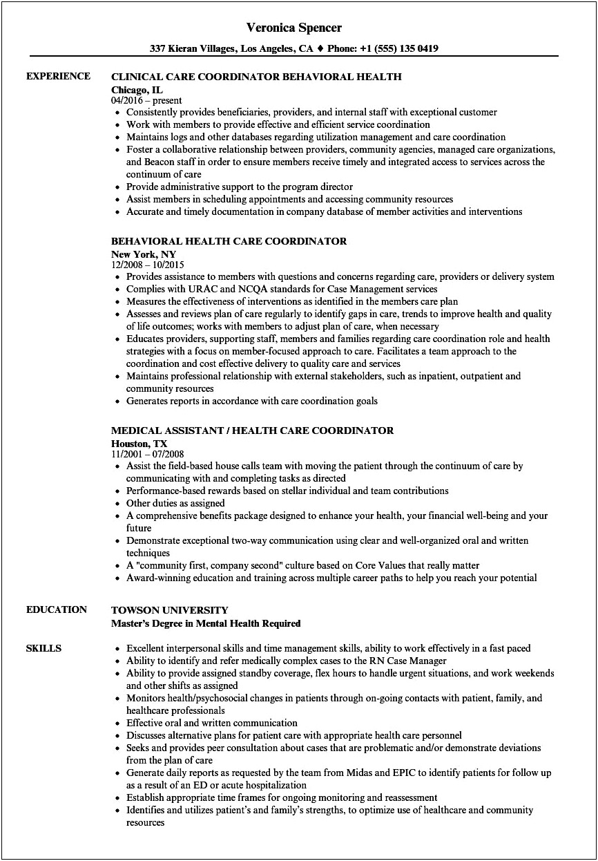 Functional Resume Template For Care Coordinator