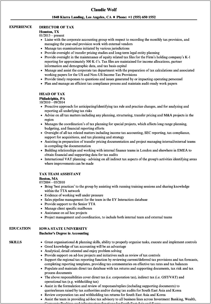 Functional Skills Based Resume Format Tax Clerk