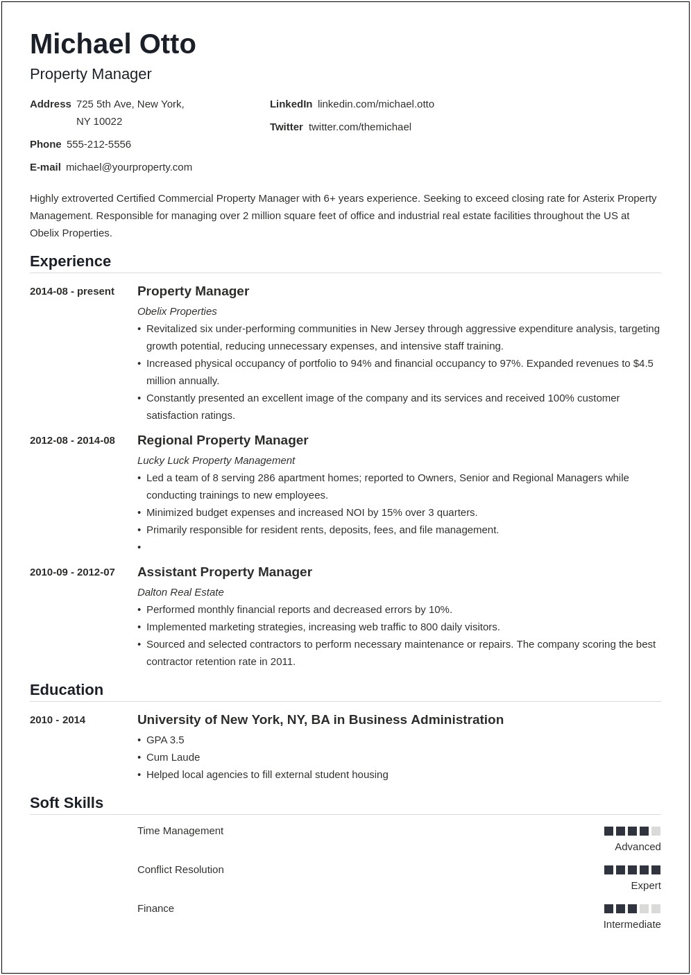 General Contracor Manager Job Description For Resume