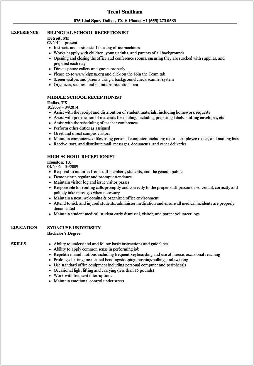 General Office Desk Resume For School