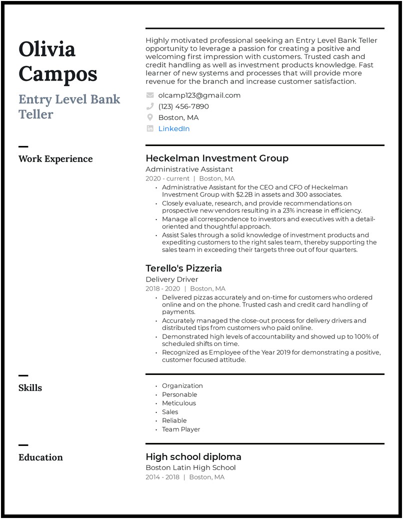 General Resume Objective Examples For Banking