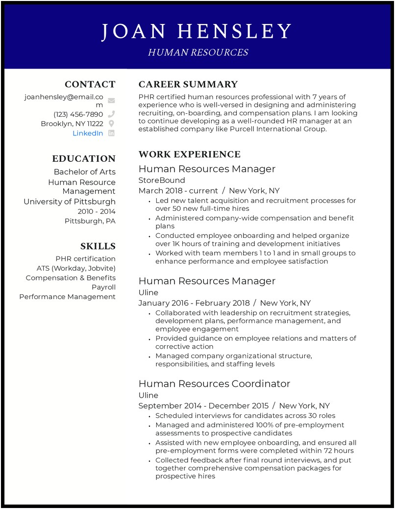 General Resume Objective Examples For Human Resources