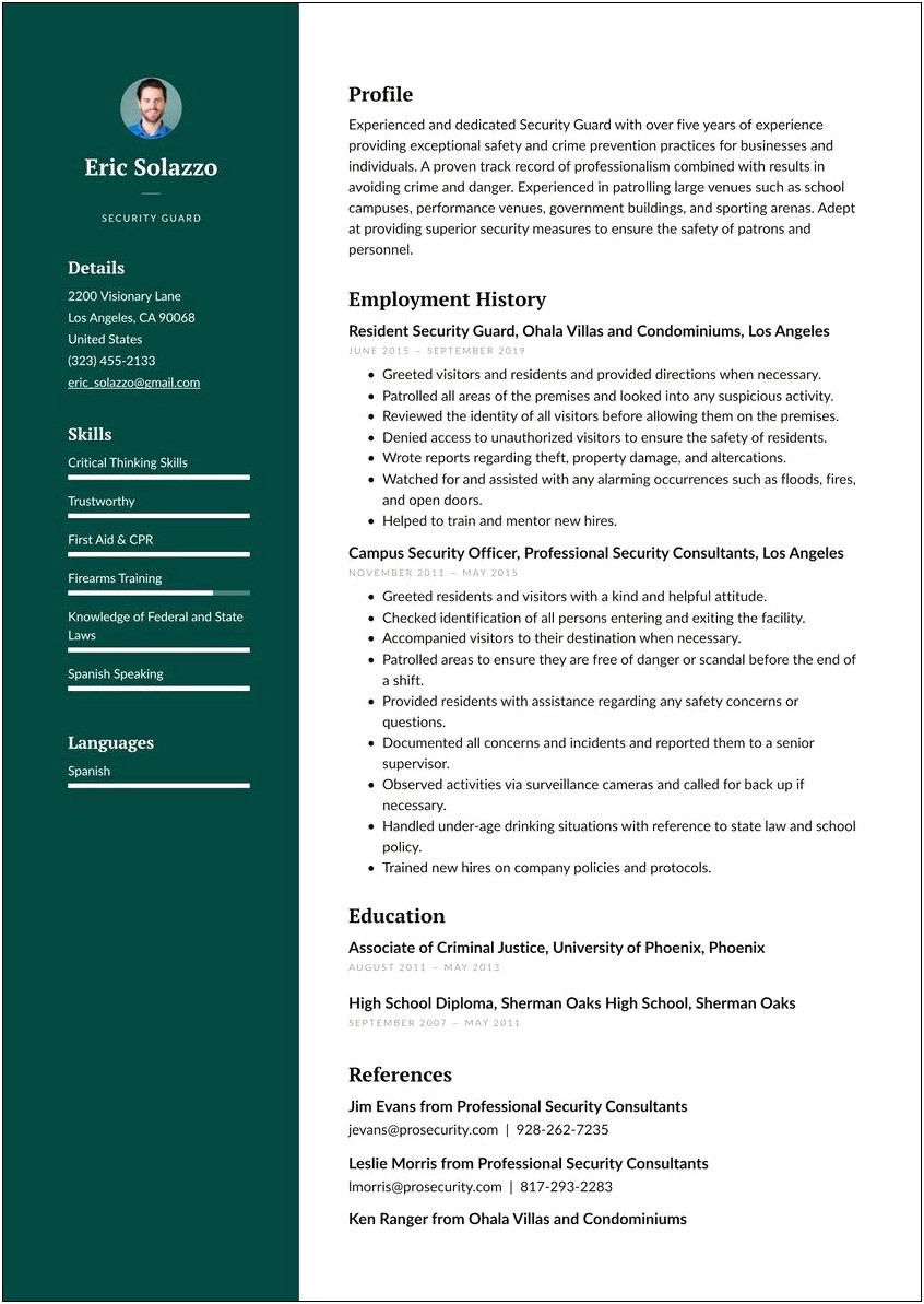 General Resume Objective Examples For Security Guard