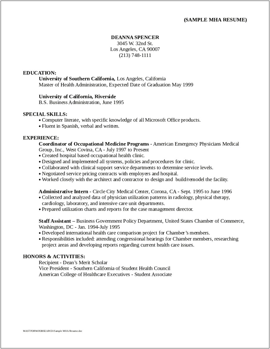 General Resume Objective For Internship Examples