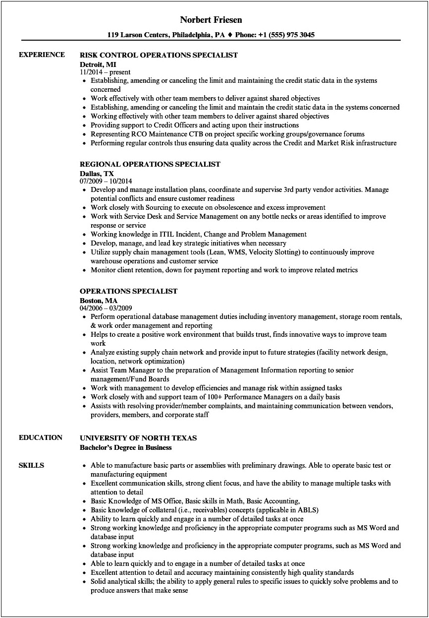 General Resume Objectives For It Specialist