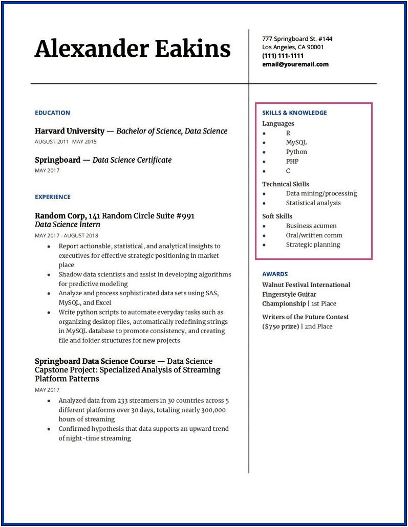 General Skills Section Example On Resume