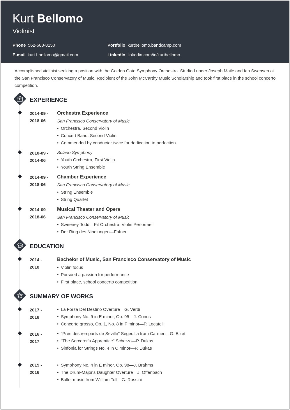 General Summary Statements For A Music Resume