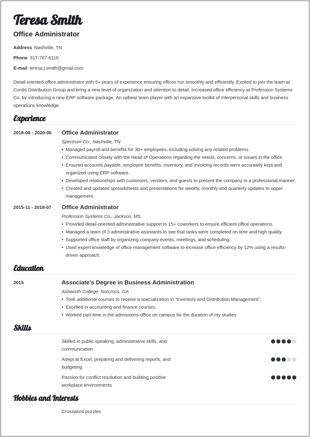 General Term For Office Job Resume