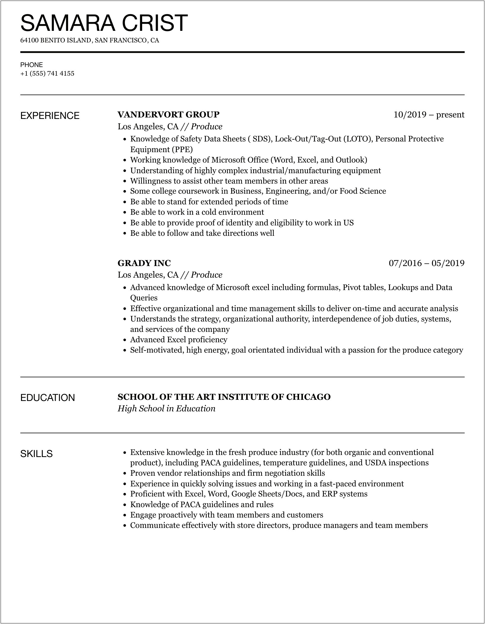 Giant Eagle Produce Manager Description For Resume