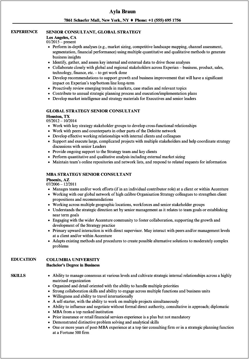 Global Strategy Management Consulting Considered Your Resume
