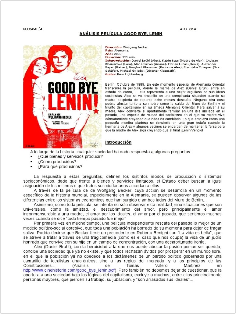 Good Bye Lenin Resumen De La Pelicula