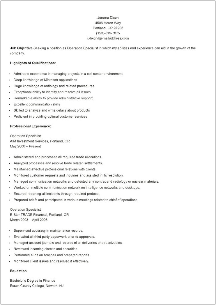 Good Competencies For Operation Specialist Resume